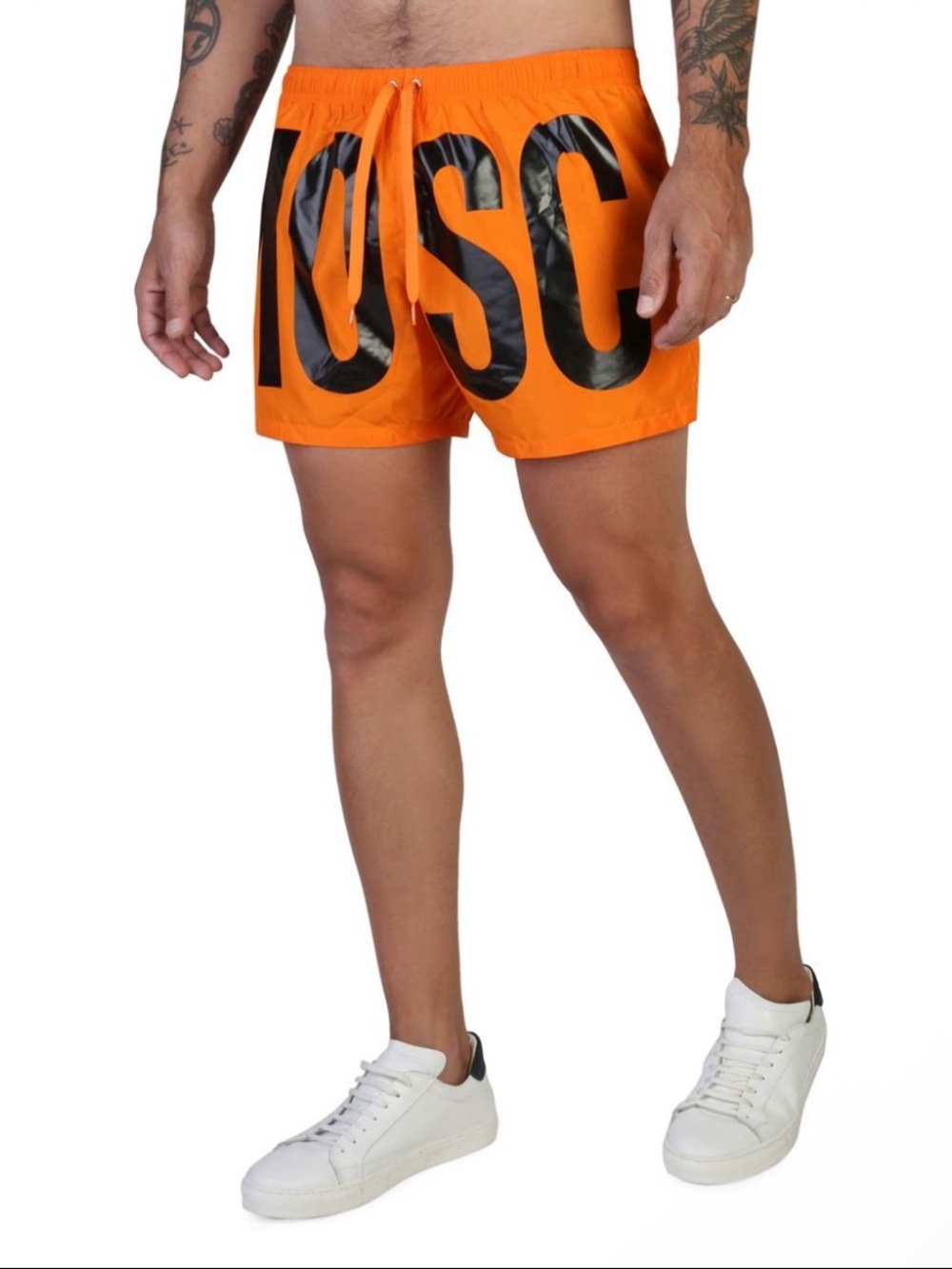 New! Moschino Neon Orange Logo Swim Shorts Oversized Graphic Beach Trunks🧡 M NWT